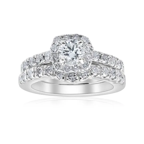 1 1/4Ct Cushion Halo Diamond Engagement Matching Wedding Ring Set 14K White Gold