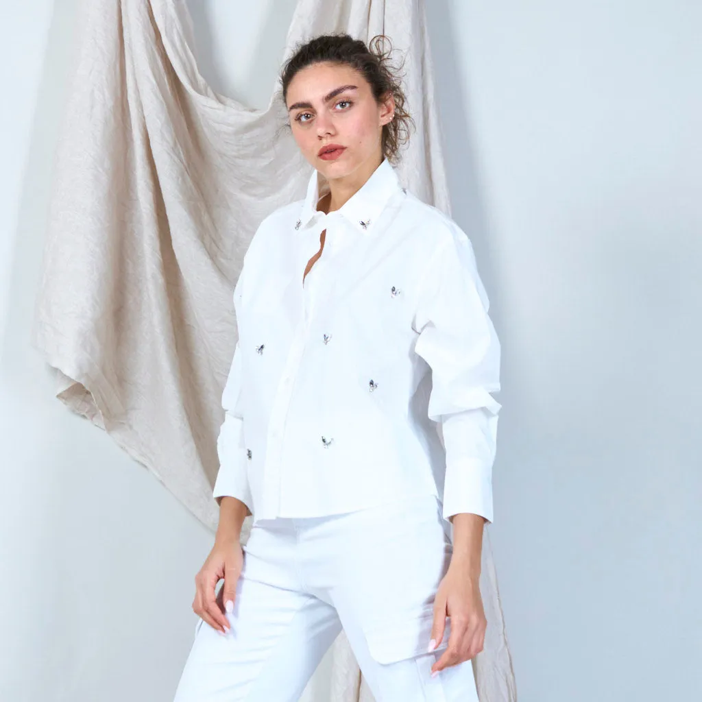 100% Cotton embellished collar and cuff shirt wholesale