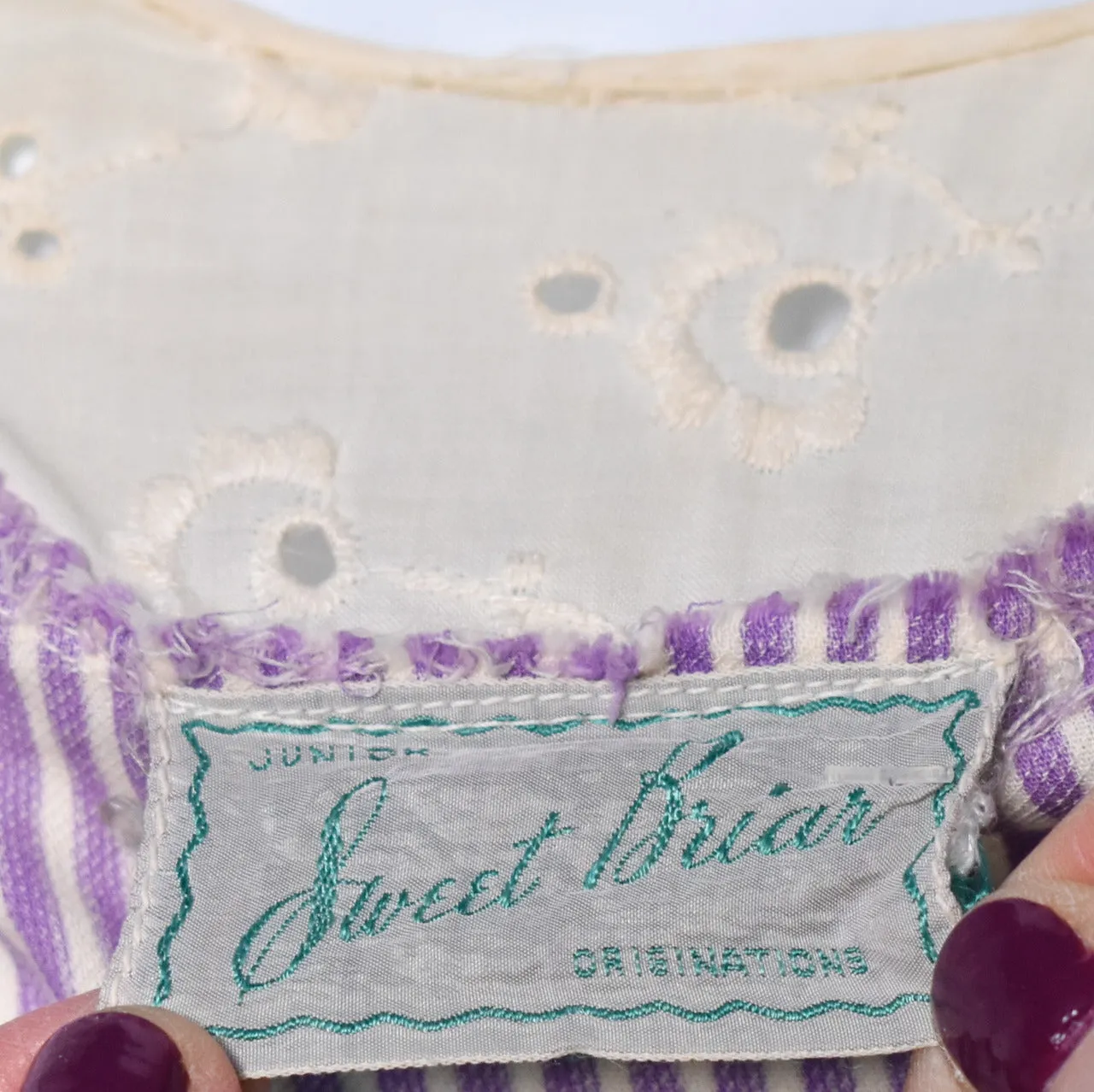 1940s Purple Striped Eyelet Dress Set