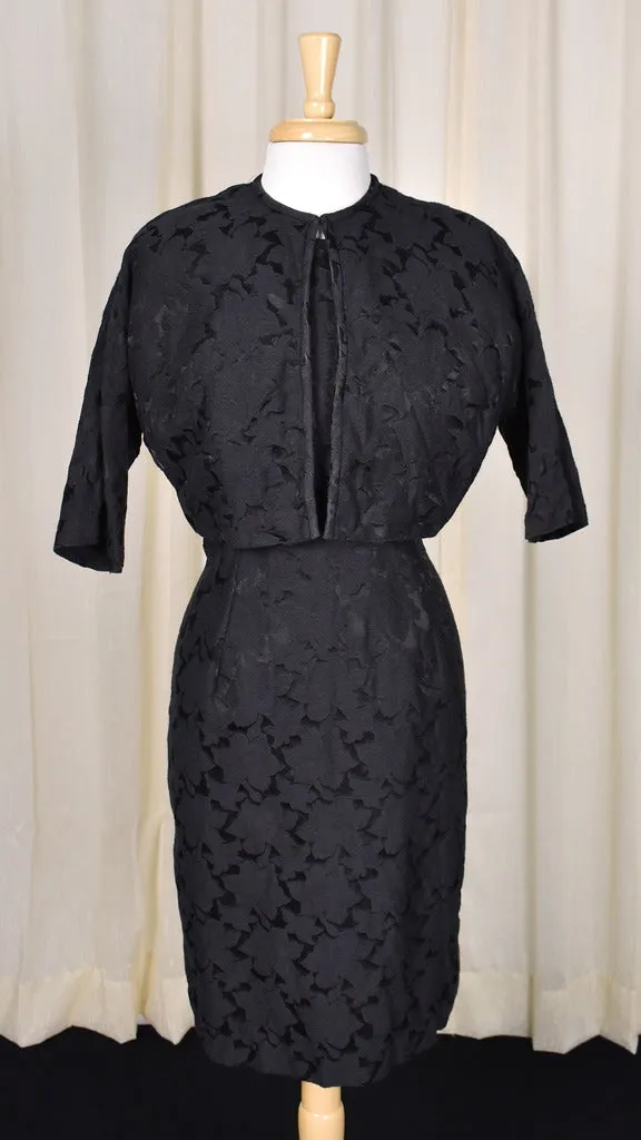 1950s Black Cotton Brocade Vintage Suit