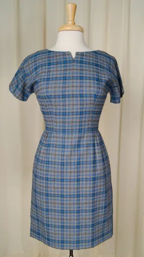 1950s Blue & Gray Wiggle Dress