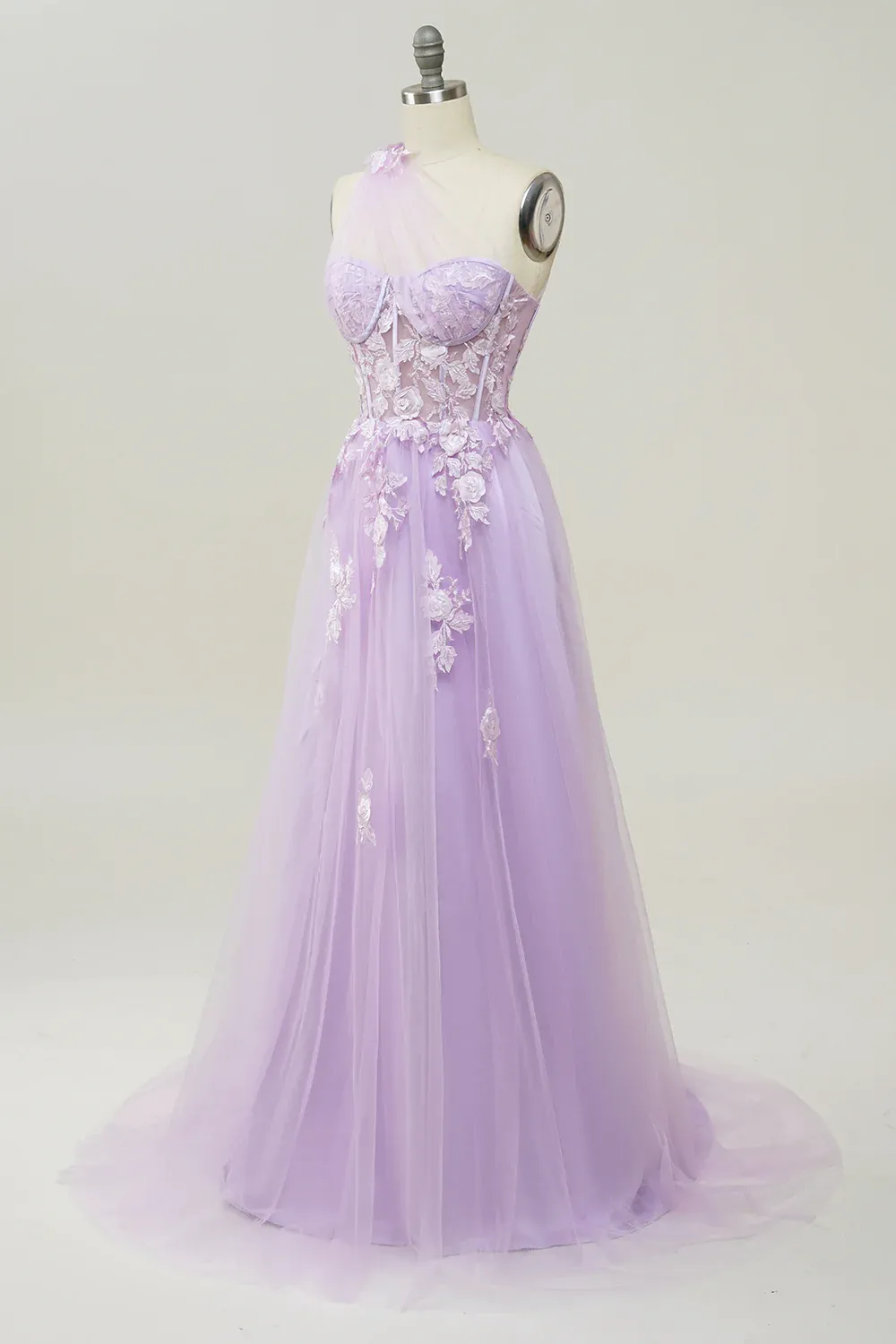 A Line One Shoulder Long Prom Dress with Appliques Y4062