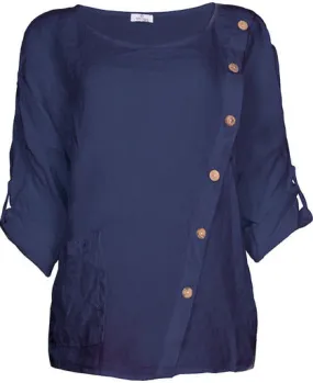 Asymmetrical Button Tunic With Pocket