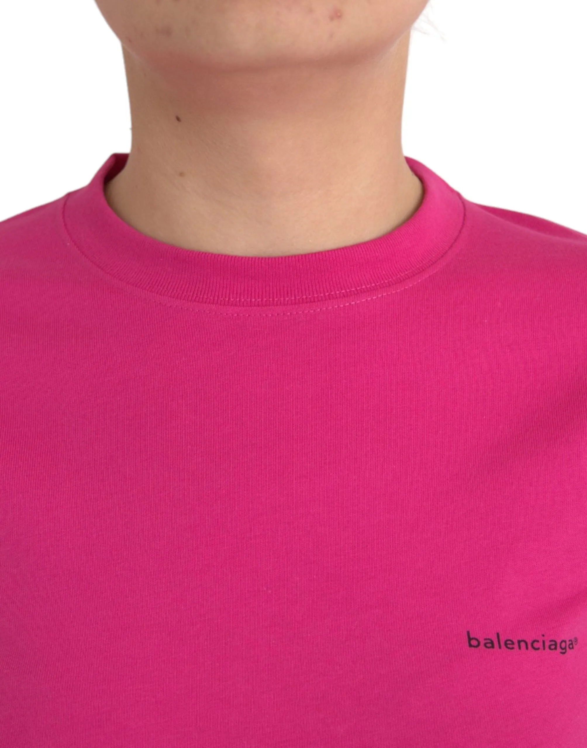 Balenciaga Pink Cotton Crew Neck Short Sleeves Tee Women's T-shirt