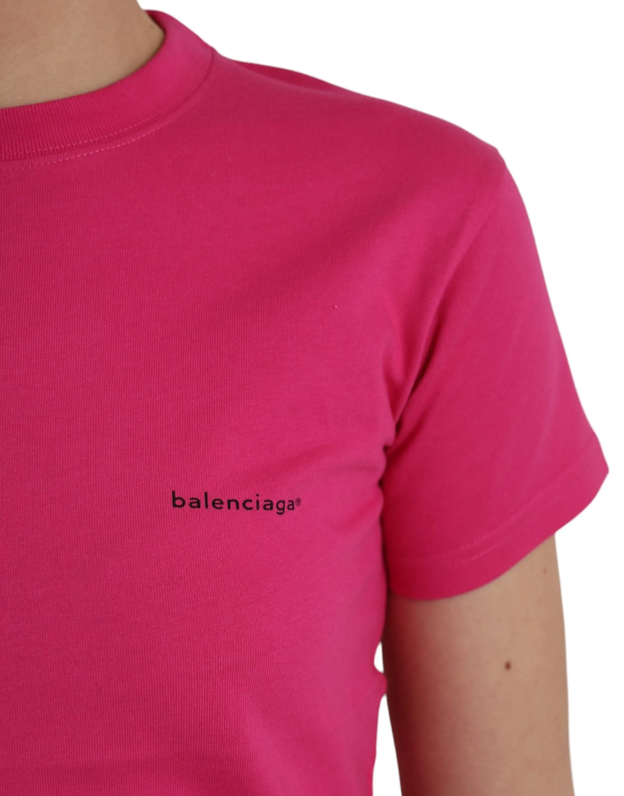 Balenciaga Pink Cotton Crew Neck Short Sleeves Tee Women's T-shirt