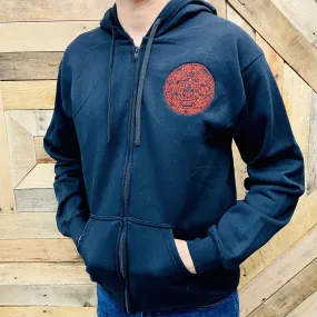 Black Embroider Men Hoodie - Aztec Calendar