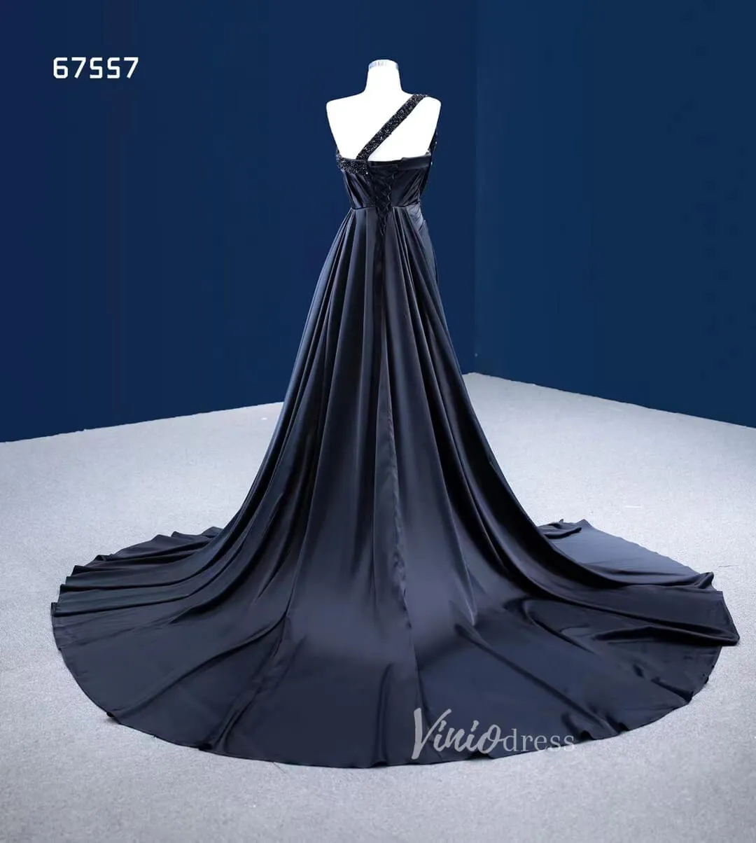 Black Satin Overskirt Wedding Dress One Shoulder Mermaid Pageant Dresses 67557