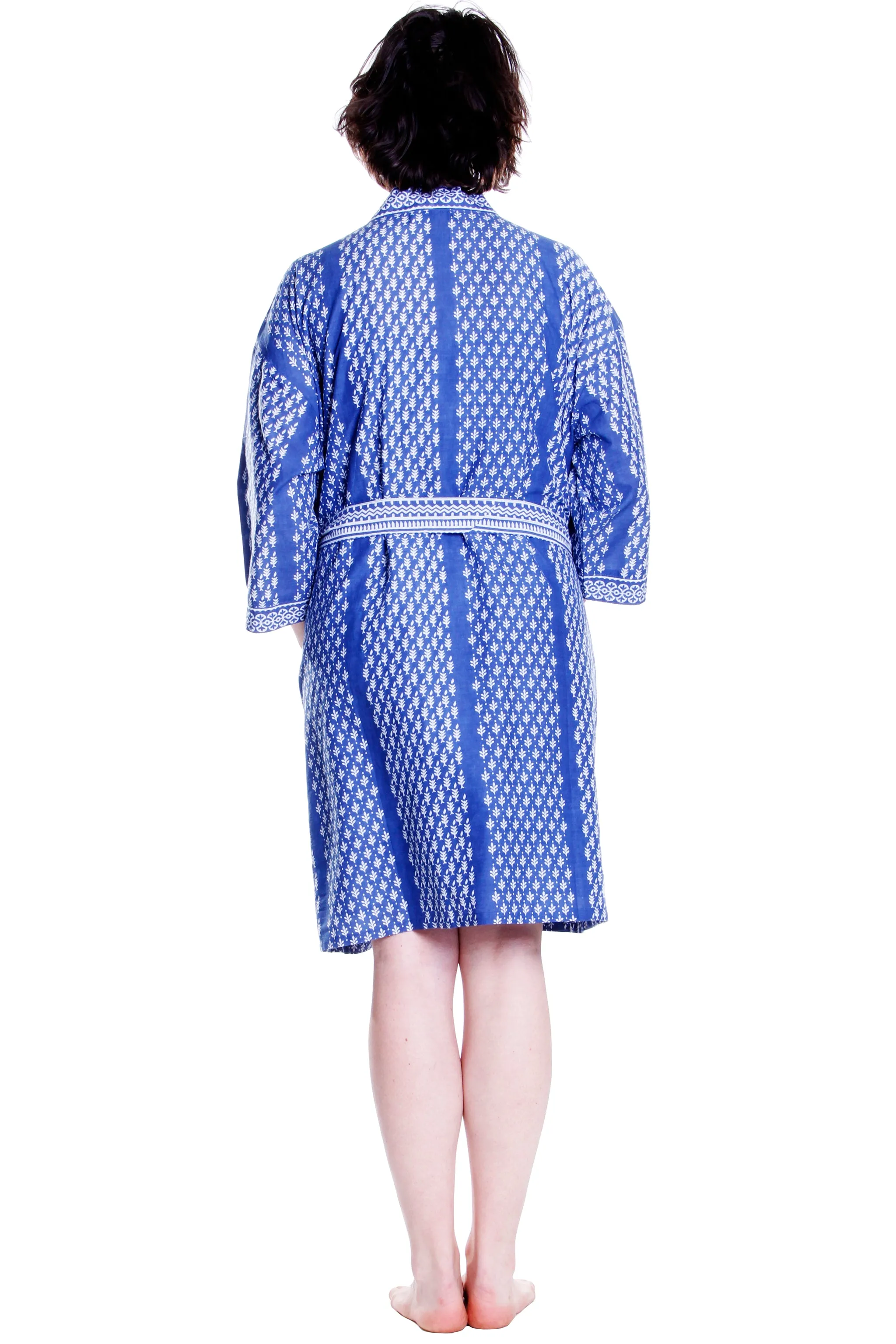 Blue Batik Print Short Cotton Robe