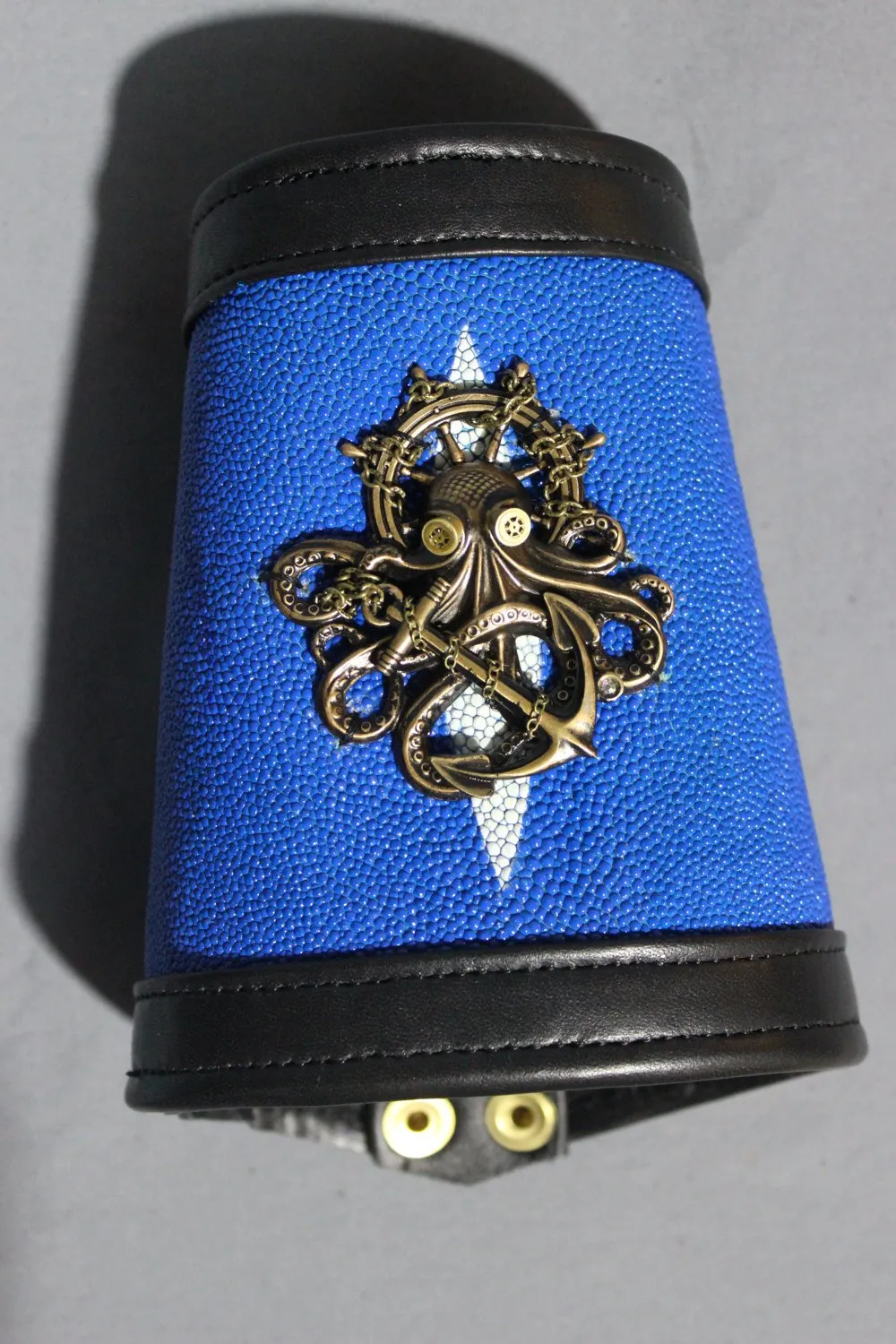 Blue stingray cuff with custom Victorian Curiousities pin!