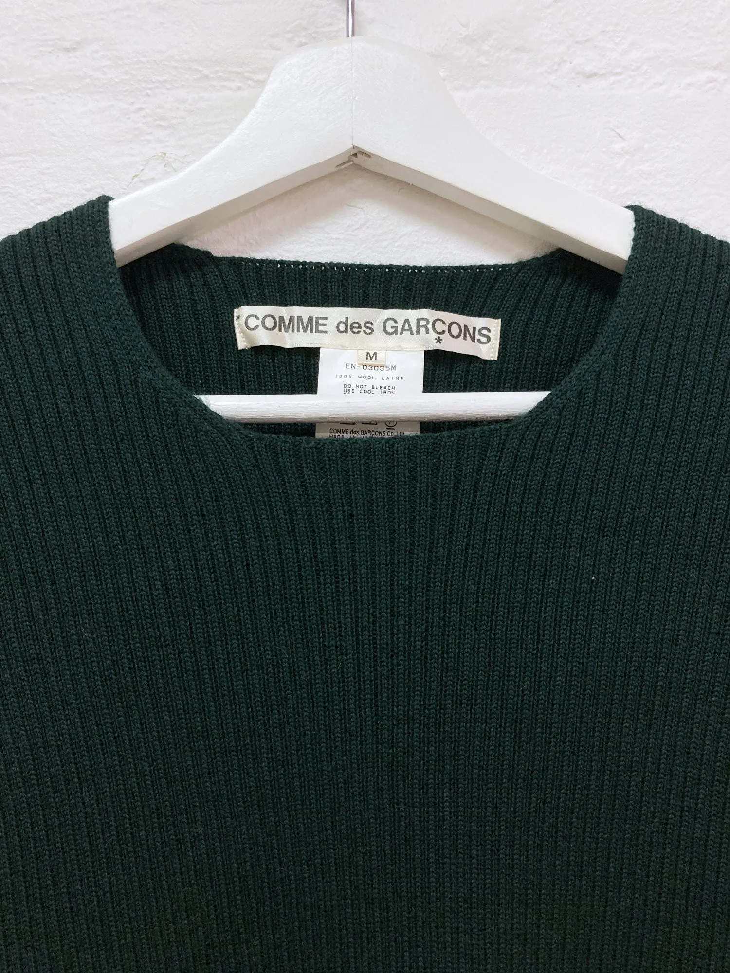 Comme des Garcons 1996 bottle green wool rib knit jumper - M S