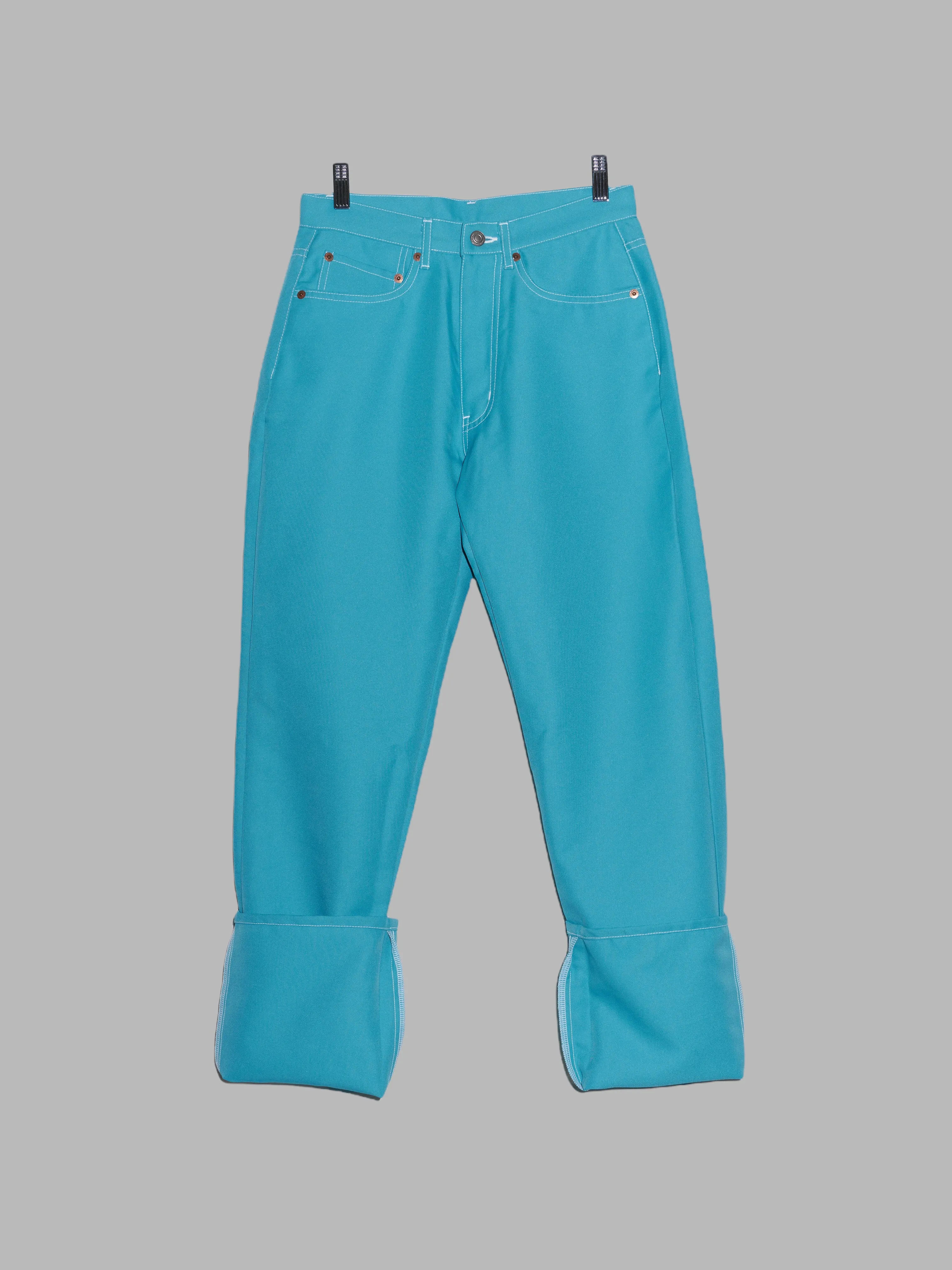 Comme des Garcons SS1996 turquoise blue polyester extra long jean trousers - M