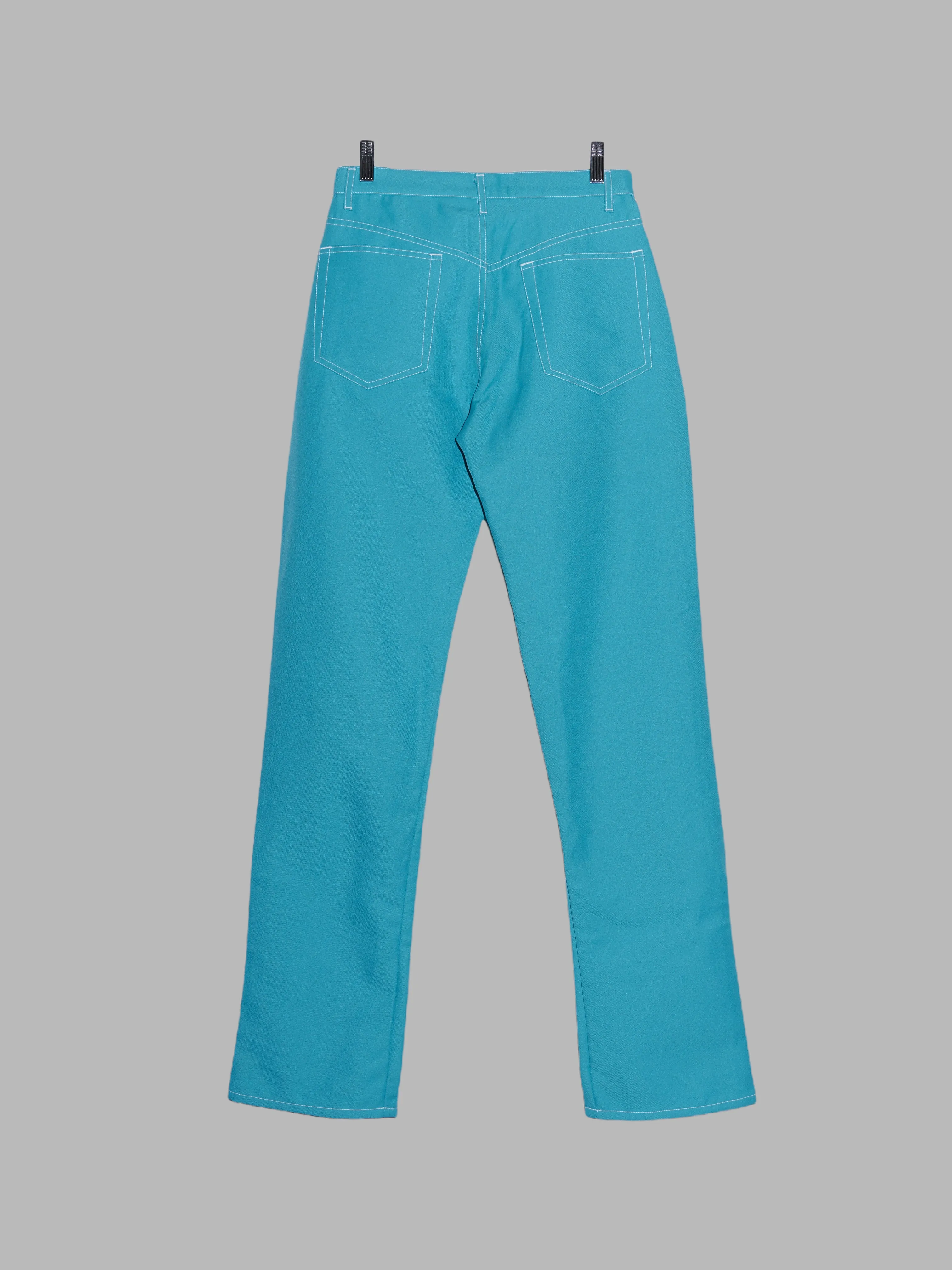 Comme des Garcons SS1996 turquoise blue polyester extra long jean trousers - M