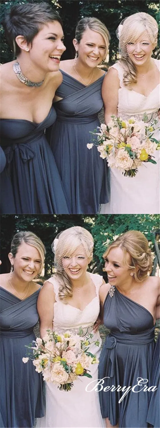 Convertible Short Grey Jersey Bridesmaid Dresses