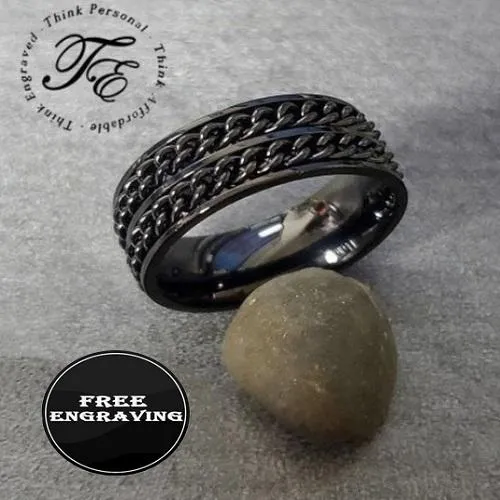 Custom Engraved Men's Double Chain Wedding Ring - Spinner Wedding Ring For Him