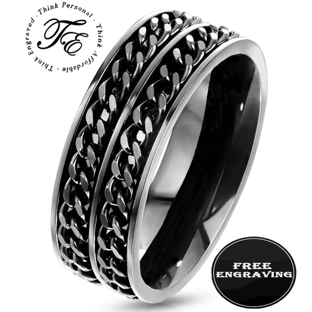 Custom Engraved Men's Double Chain Wedding Ring - Spinner Wedding Ring For Him