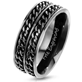 Custom Engraved Men's Double Chain Wedding Ring - Spinner Wedding Ring For Him