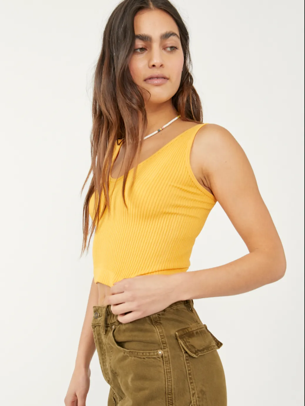 Free People Solid color Ribbed Cropped Brami Tank Top