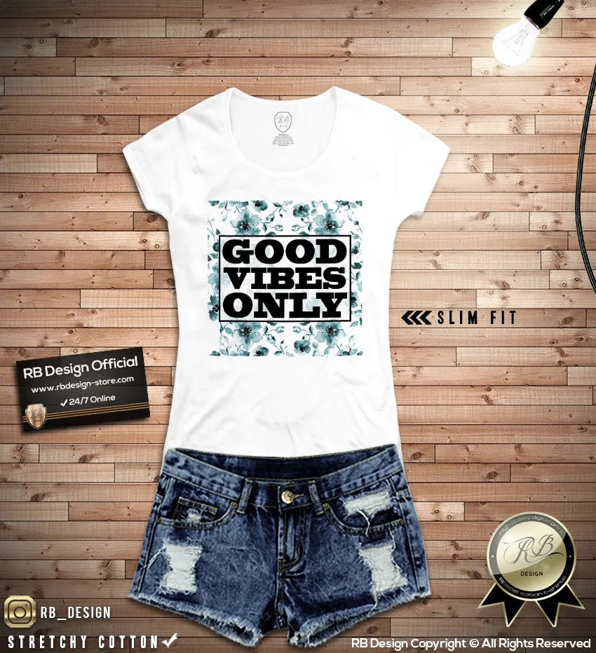 Good Vibes Only Womens T-shirt Tank Top Ocean Blue Print WD154