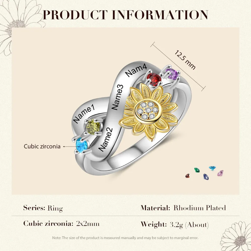 Infinity Sunflower Name Engraved Rings For Women