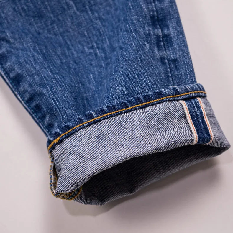 Japan blue J201 14.8oz US Cotton Tapered Selvedge Jean - Mid Wash