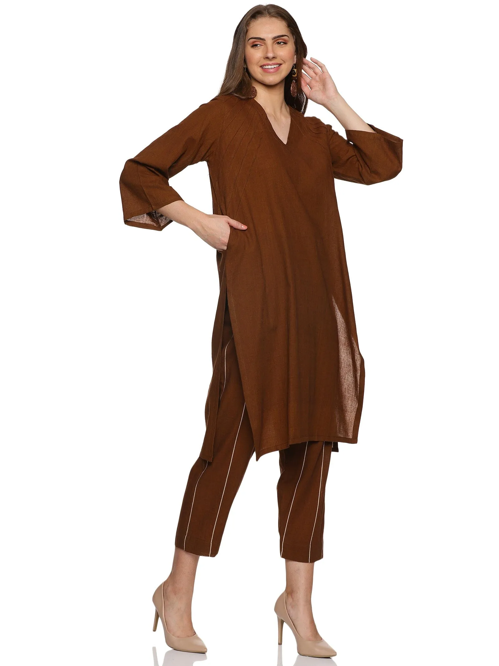 'Leah' Coffee brown handloom co-ord