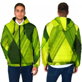 Men's Padded Hooded Jacket - Green Grass Design