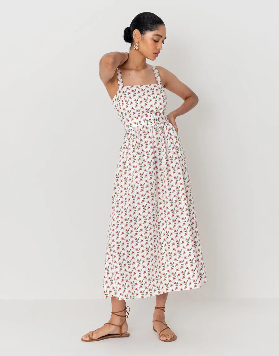 Ninet Cotton Midi Dress - Floral Pink