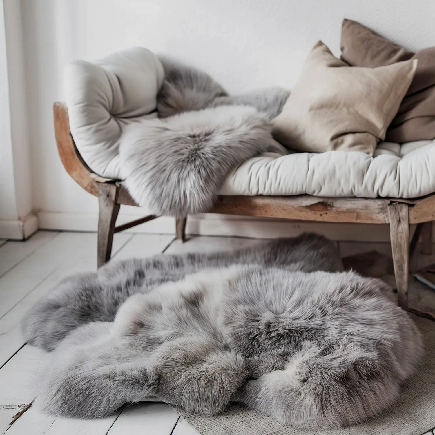 Silver Grey Sheepskin Rug, throw - Soft and Plush Home Decor