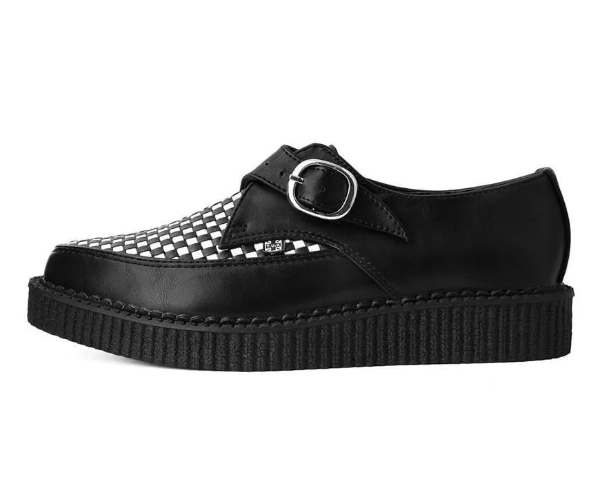 T.U.K BLACK/WHITE WOVEN BUCKLE POINTED CREEPER